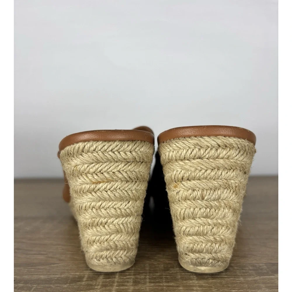 Vince Leather Espadrille Wedge Slide Sandals Brown Twist Knot US 9 EU 39